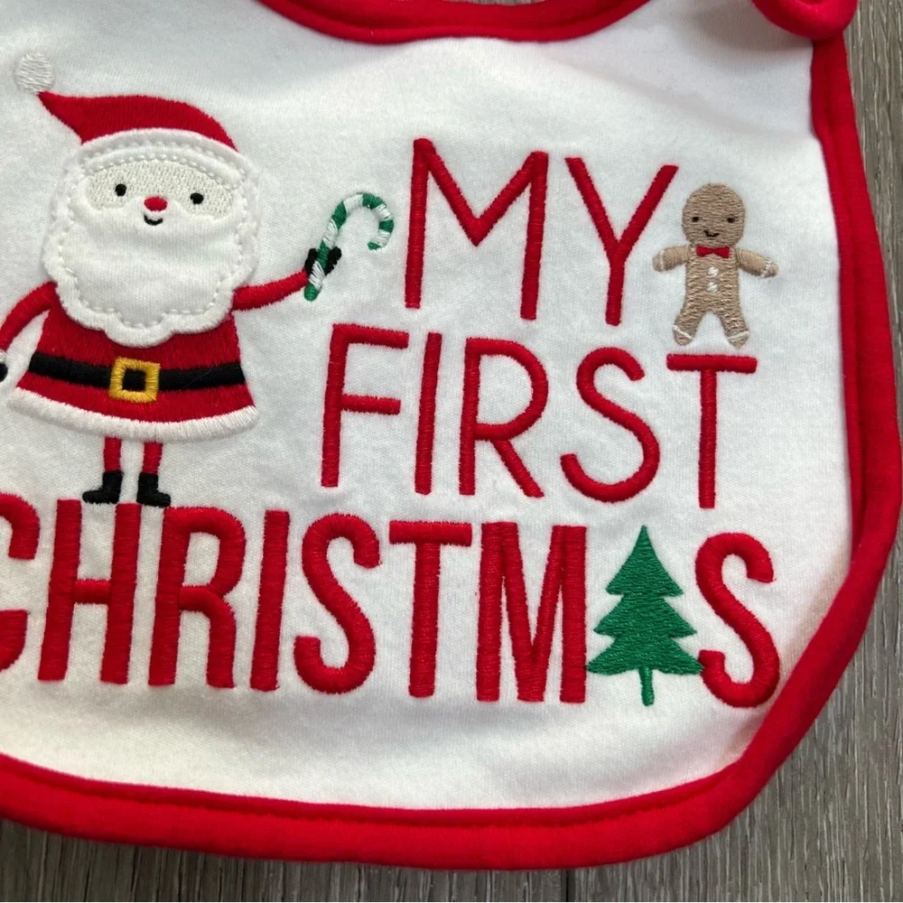 CARTERS MY FIRST CHRISTMAS WATER RESISTANT SNAP BIB ONE SIZE
